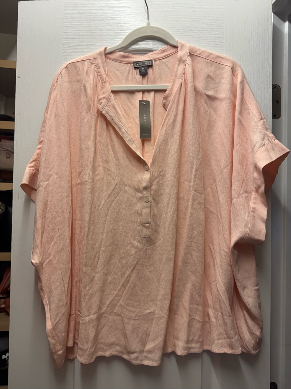 J. Crew Pale Peach Short Sleeve Button Front Top